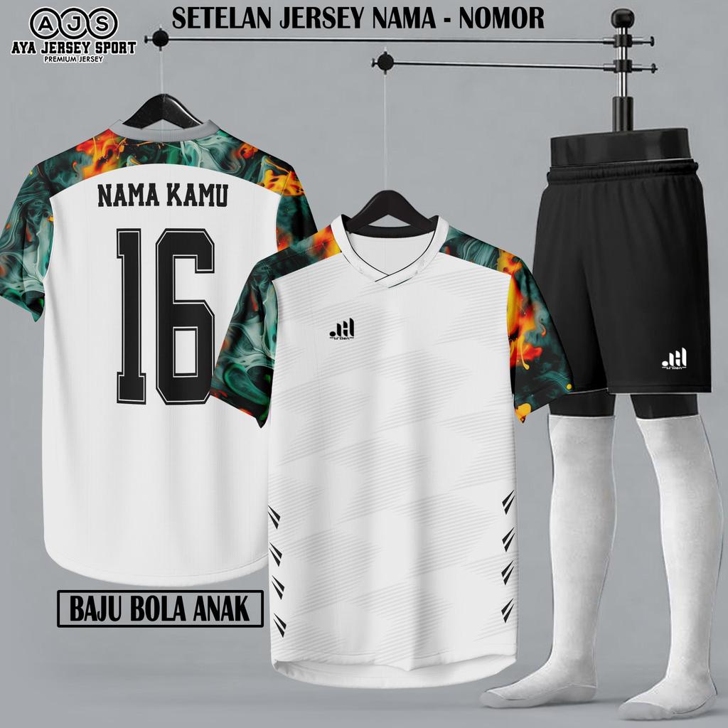 Jersey Baju Bola Anak Nama Nomor Costum Sablon setelan futsal olahraga badminton keren terbaru