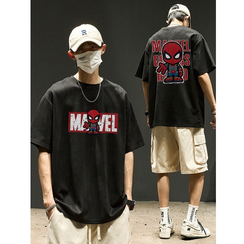 (COD) *COD* Kaos lengan pendek pria dan wanita merek streetwear Amerika dengan motif anime Spider-Ma