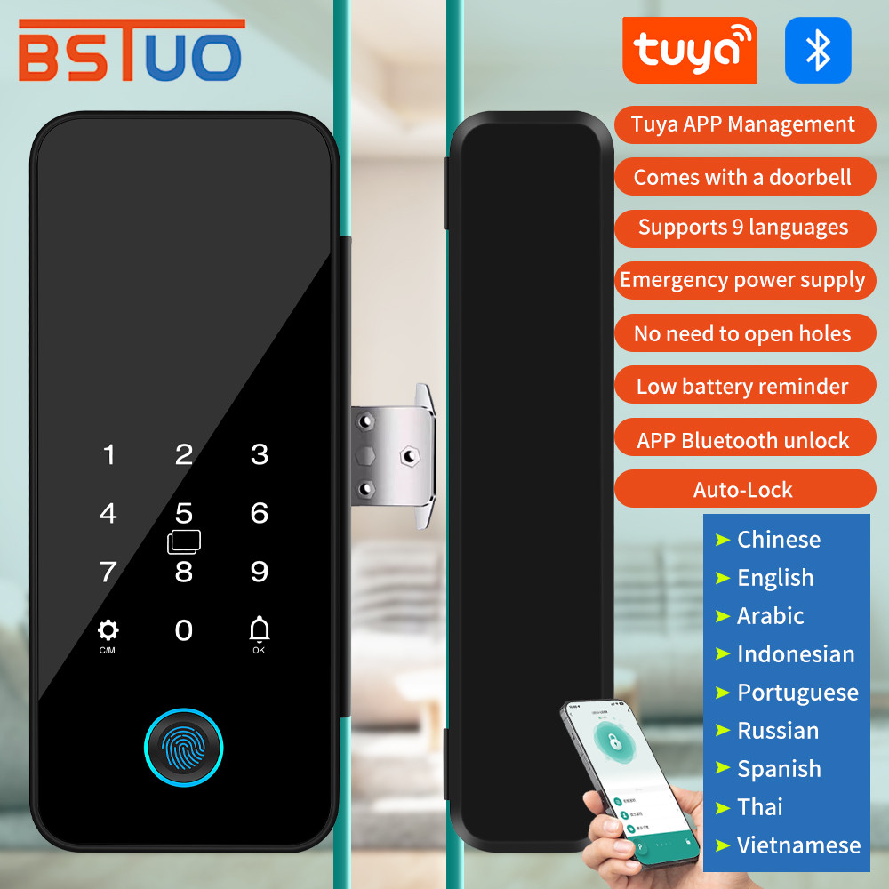 Multifunctional Smart Glass Door Lock Electronic git Biometric Fingerprint Tuya App Key Electric Sma