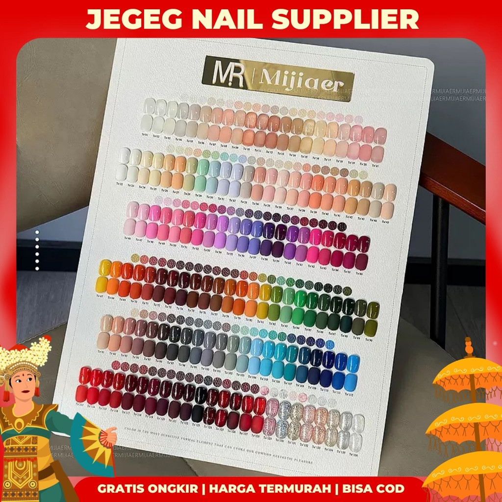 [JG] GARANSI ORI MIJIAER Set 136 Warna Color Free Display Board Kutek Uv Gel Jelly Glitter Maroon Pa