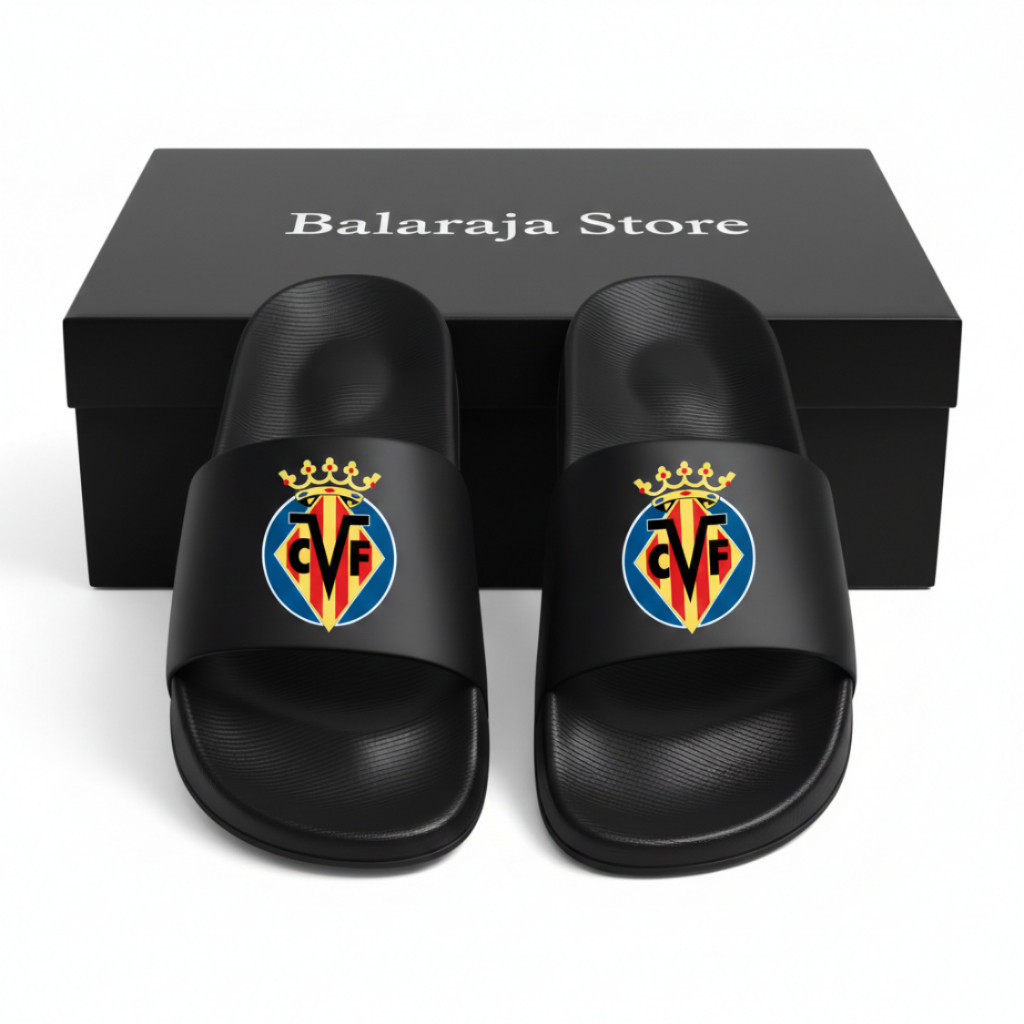 Sandal Selop Karet Anak Hitam 26-35 VILLAREAL LIGA SPANYOL Sandal Santai Casual Empuk Anti Slip