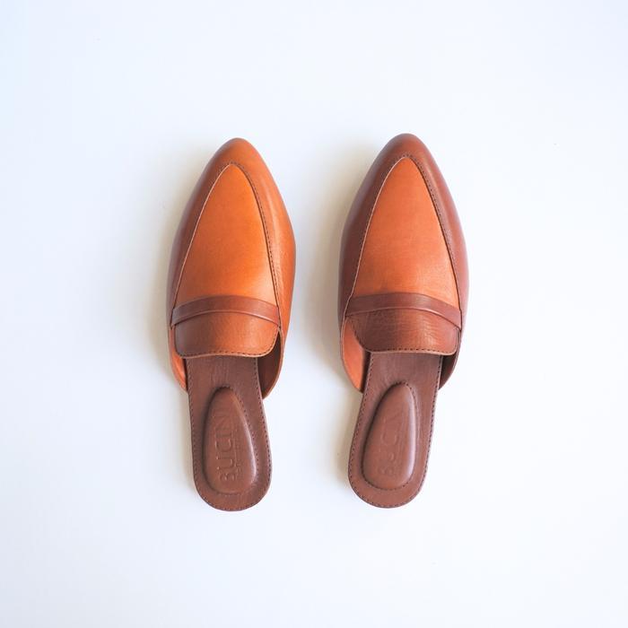 Sandal Slop Wanita Kulit Asli | BUCINI KS 211 E Sandal Leather - COGNAC, 36