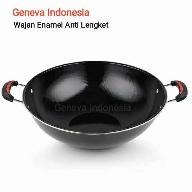 READY Wajan Penggorengan Kuali Hitam Enamel Anti Lengket 40 cm