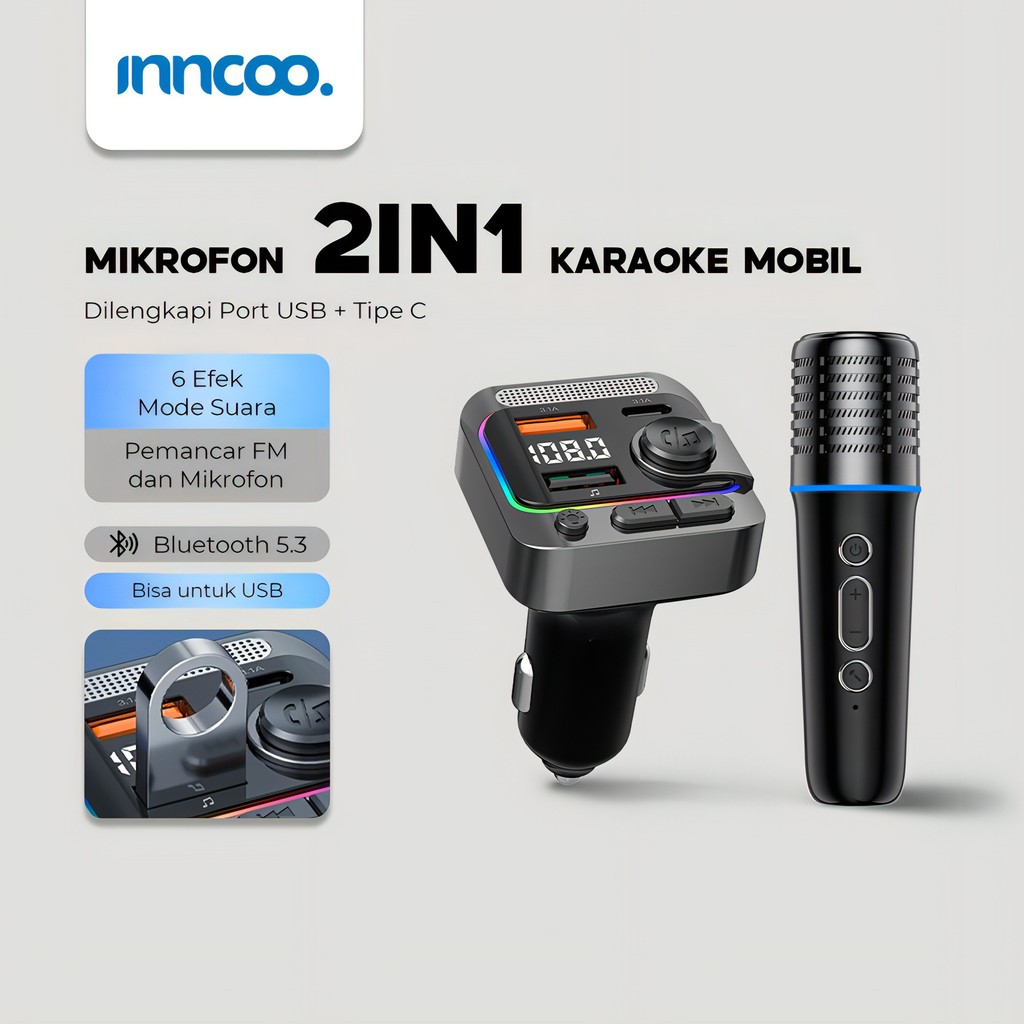 INNCOO C85 Mikrofon Karaoke Mobil Bluetooth MP3 Mobil Charger Multi Port