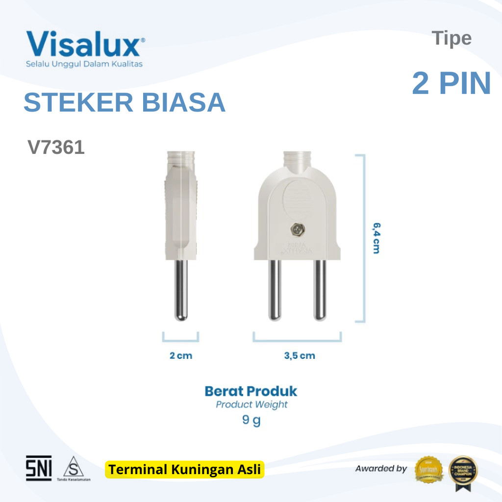 STEKER BIASA V7361 VISALUX / STEKER ARDE GEPENG 2 PIN 10A BERKUALITAS SNI ORIGINAL