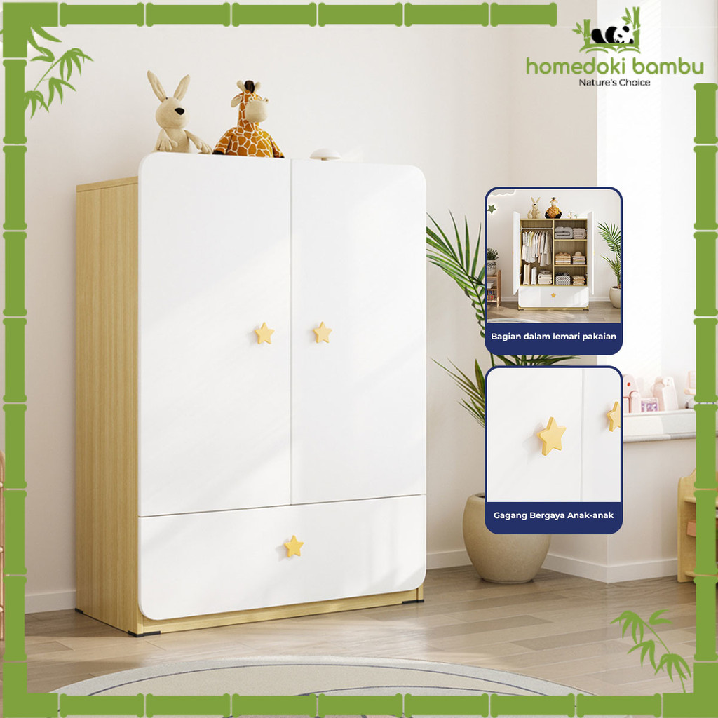 Homedoki Bambu - Lemari Pakaian/Lemari Kayu/Lemari Kayu Minimalis/Lemari Pakaian 2 Pintu/Lemari Baju