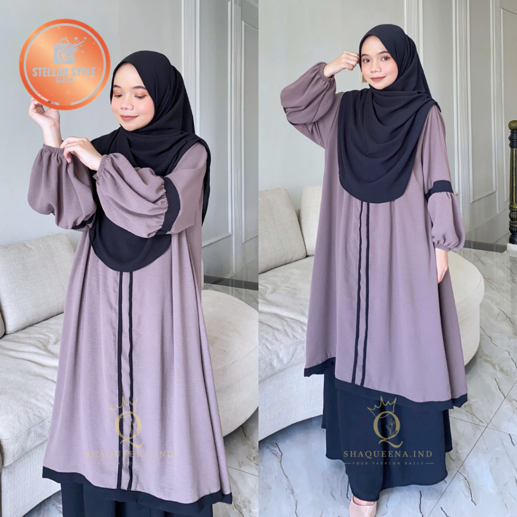 StellarStyle- Oneset Tunik Rok Malaya Setelan Rok Syar’i Jumbo Gamis kombinasi simple - Shaqueena.in