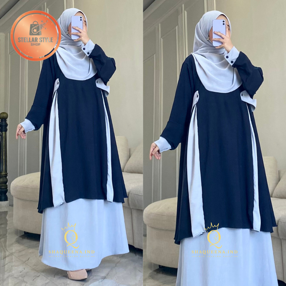 StellarStyle- Naifa Setelan Tunik Jumbo Rok Mayung Oneset Rok Malay Syar’i Pashmina Oval - Shaqueena
