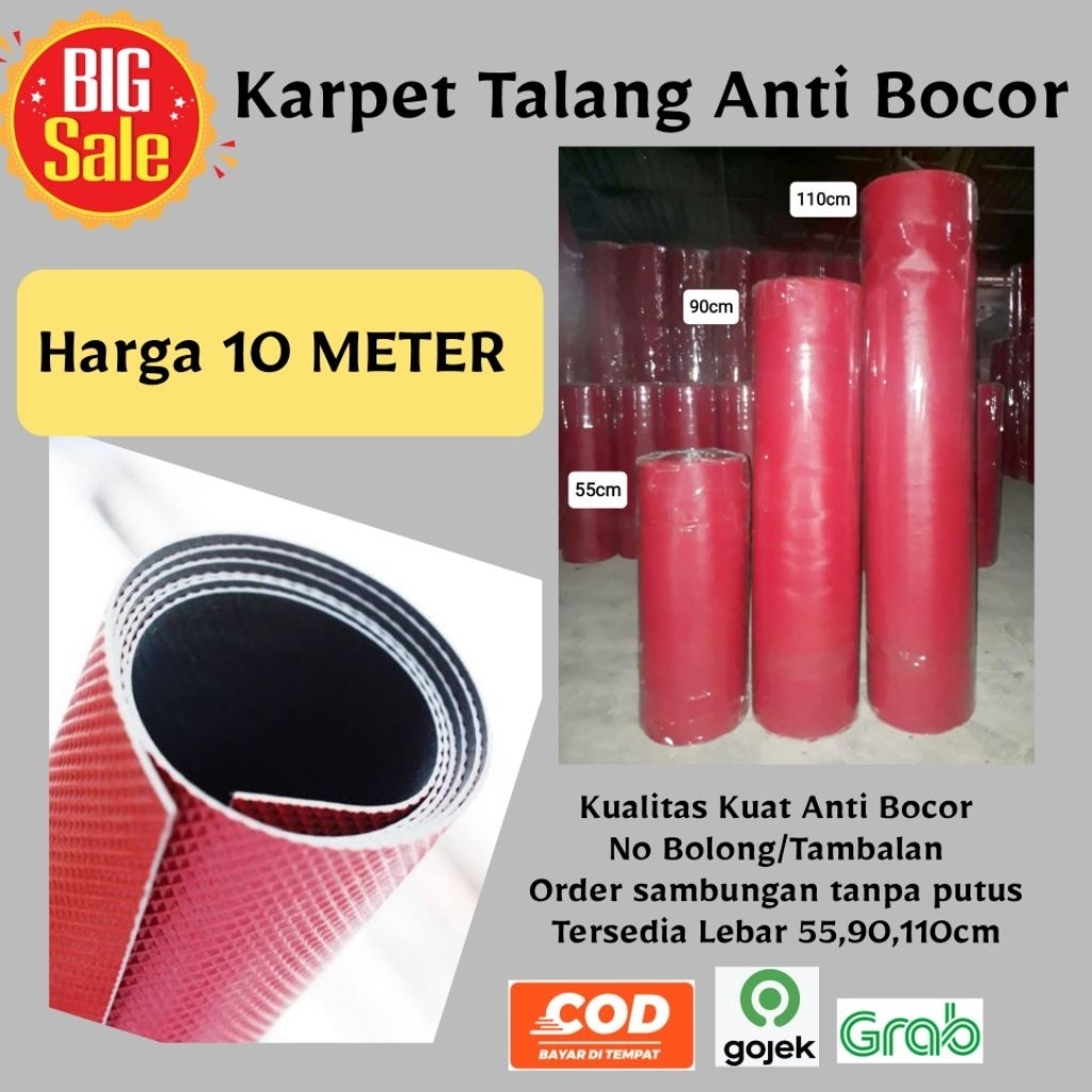 Karpet Talang Air Merah Hitam Harga 10Meter Pelindung Atap Rumah Kuat Anti Bocor | Talang Karet Alas