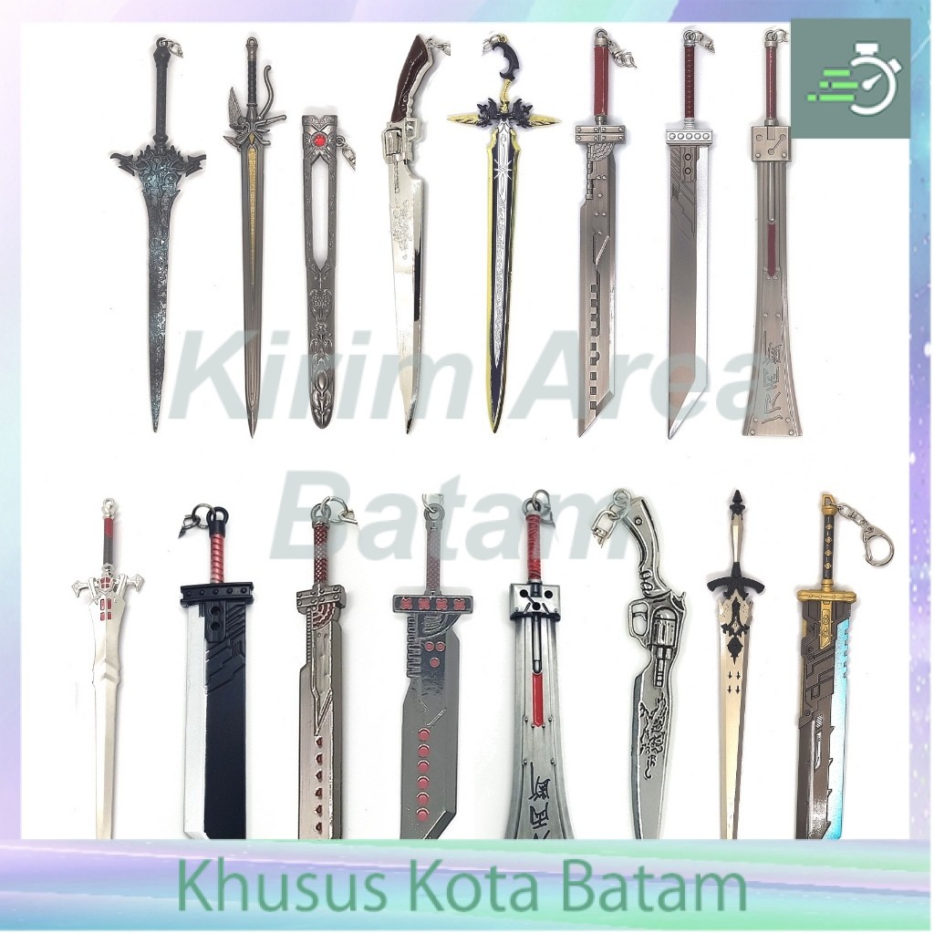 gantungan kunci pedang 22 cm final fantasy 7 8 15 16 remake cloud buster sword gunblade squall