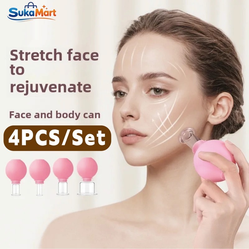 4PCS/Set Alat Bekam Wajah Cupping Bekam Kaca Vakum untuk Perbaikan Elasticitas Kulit Wajah Perawatan
