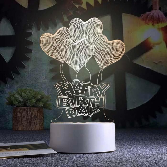 Lampu Tidur Hias LED 3D Transparan 3 lampu happy birthday - TD08