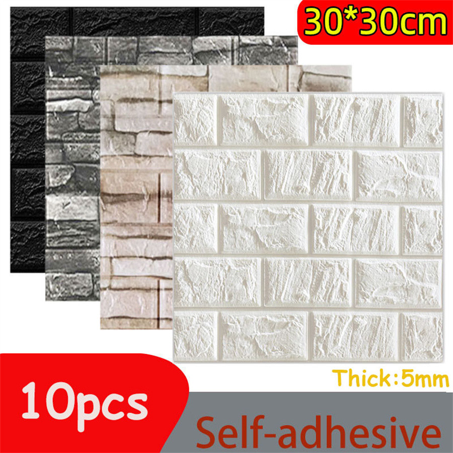 10pc 5MM Self Adhesive Wallpaper 3D Foam Wall Panel Living Room Waterproof Moistureproof Bedroom ild