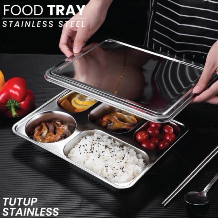 lunch box 5 sekat / piring makan stainless stell 5 sekat / wadah saji stainless 5 sekat / lunch box 
