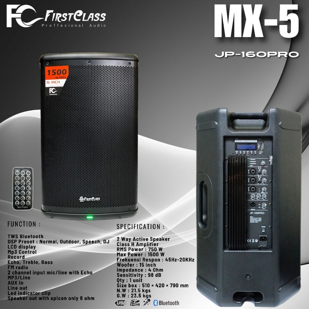 Professional Speaker Aktif 15 Inch Firstclass MX 5 | Speaker Aktif MX 5 JP 160 PRO MX5 TWS BT