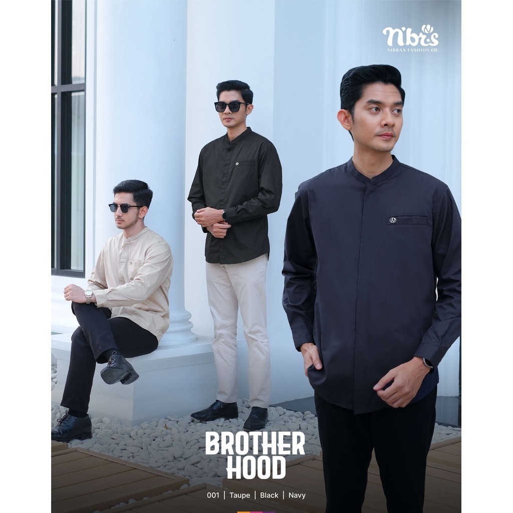 Nibras Brotherhood 001 Baju Koko Dewasa Lengan Panjang Black Taupe Blue Navy Bahan Cotton Adem Simpe