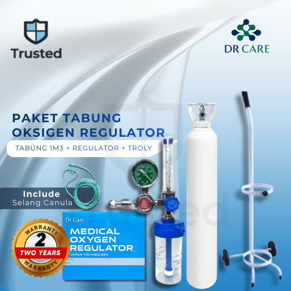 Paket Komplit Tabung Oksigen 1m3 Isi Penuh + Regulator Oksigen Medis Siap Pakai Praktis - Extra Pack