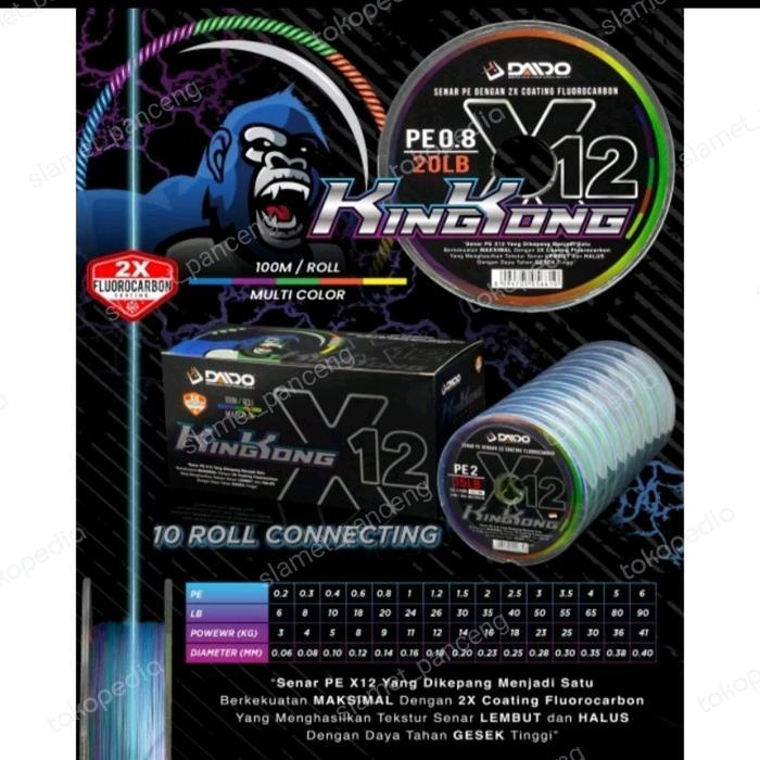 Senar PE Daido Kingkong X12 100mtr conekting Multi color - PE 5.0(0.38mm)