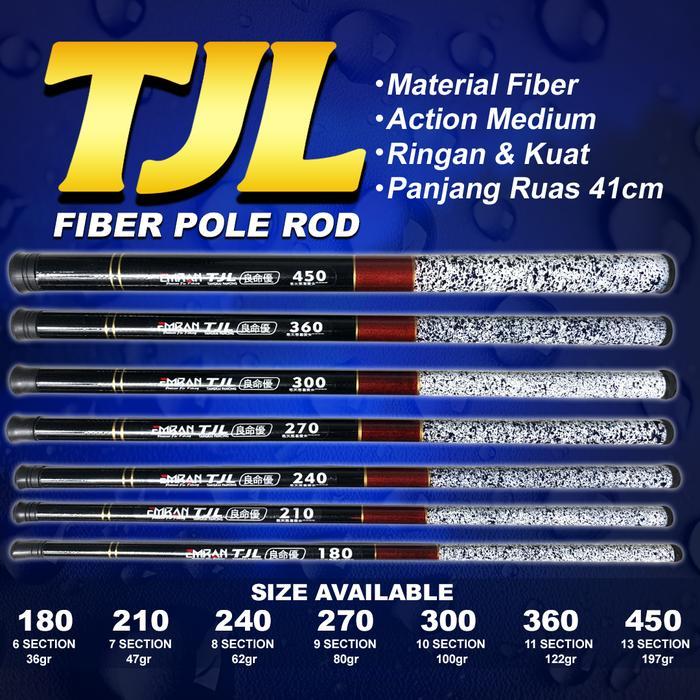COD Joran Tegek Emran TJL Fiber Glass Pole Gratis Ongkir - TJL HITAM, 180cm