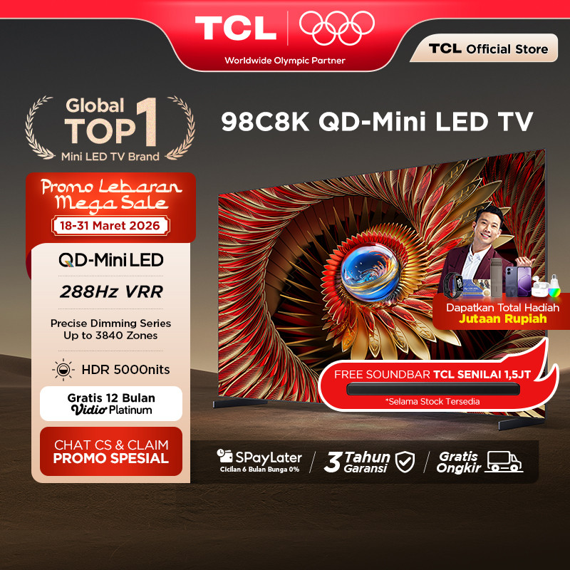 TCL 4K QD-Mini LED 98 Inch C8K - up to 3840 Dimming Zone - 5000 Nits - 288Hz VRR (Model: 98C8K)