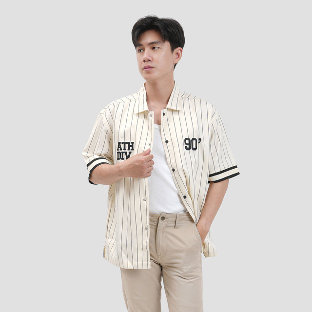 Nevada Varsity Stripe Rib Reg Collar - Boxy Fit Kemeja Pria 123350740