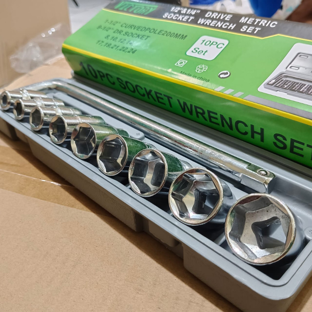 Kunci Shock Sok Set 10Pcs KTP 1/2 "6 PT Ukuran 8 - 24Mm - Kunci Socket Wrench Set 10 Pcs COD -Kunci 