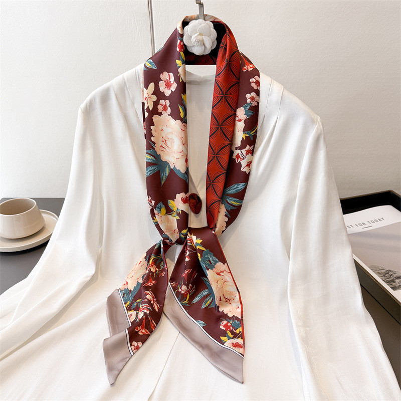 Syal tipis dua lapis baru, syal sutra dekoratif, syal leher dengan ikatan rambut miring.