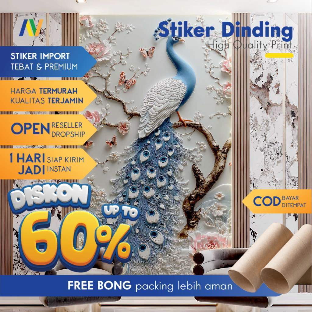 Stiker Dinding | Stiker Dinding Arch | Stiker Dinding Motif Merak 3D | Stiker Dinding Motif Merak 3D
