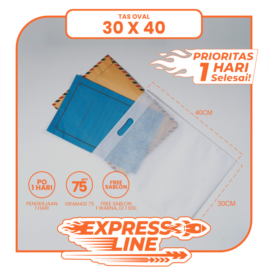 TAS SPUNBOND JINJING OVAL 30X40 SABLON COSTOM 1 HARI JADI (EXPRESS LINE) UNTUK TAS SOUVENIR, SYUKURA