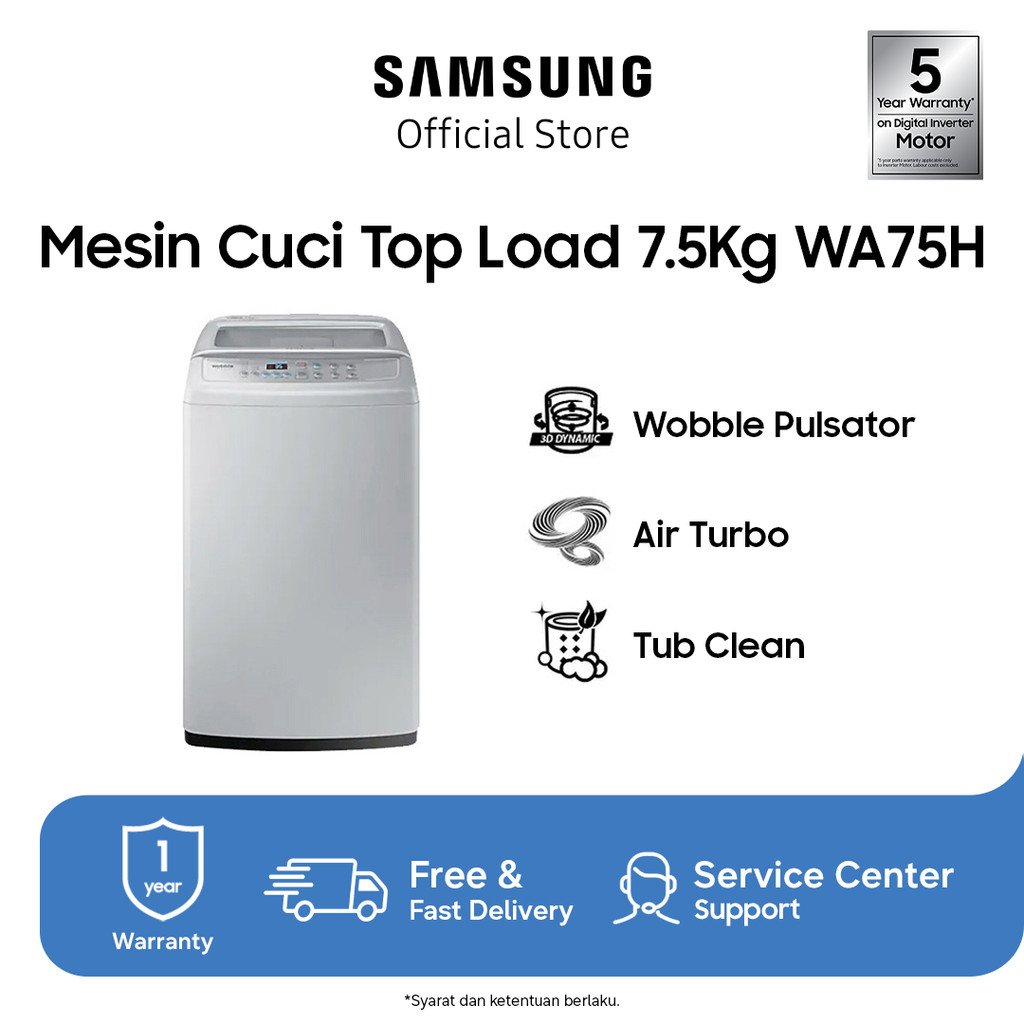 Samsung Mesin Cuci Top Loading 7.5Kg | Eco Tub Clean | WA75H4200SG/SE