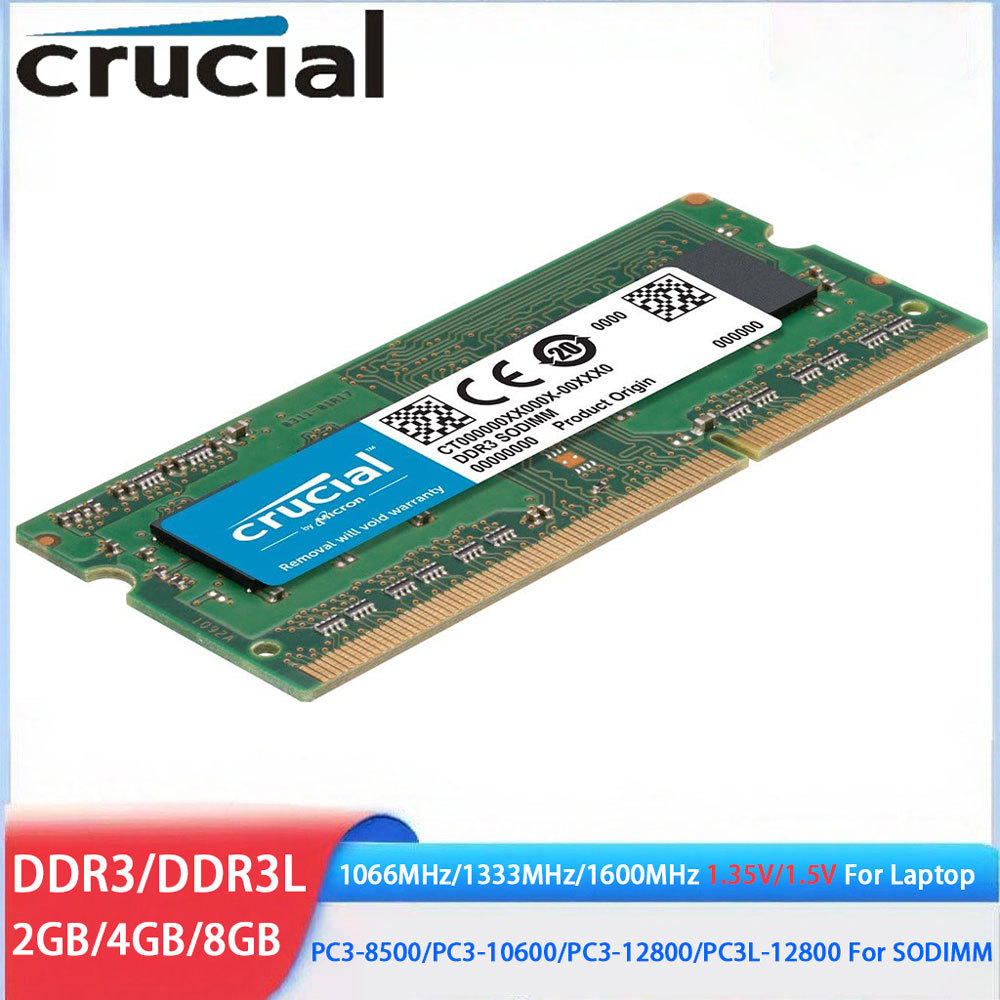 Crucial DDR3 DDR3L RAM 8GB 4GB 2GB 1066MHz 1333MHz 1600MHz PC3-12800 10600 204P 1.35V 1.5V Laptop SO