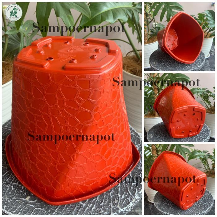 pot bunga tanaman motif Twister 20 MERAH BATA - ORIGINAL