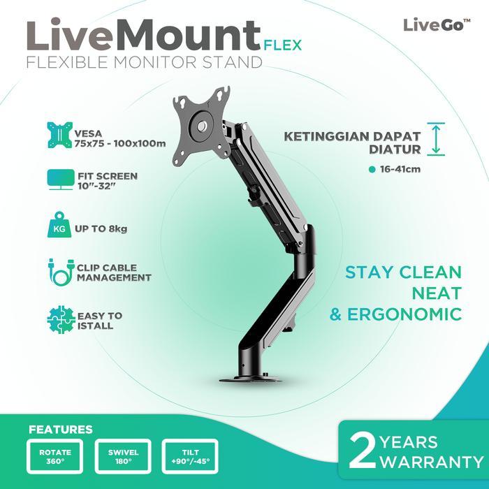 Wonderinc0 LiveGo LiveMount Flex Bracket Monitor TV Desk Mount Breket Braket Gas Sprin TERLARIS