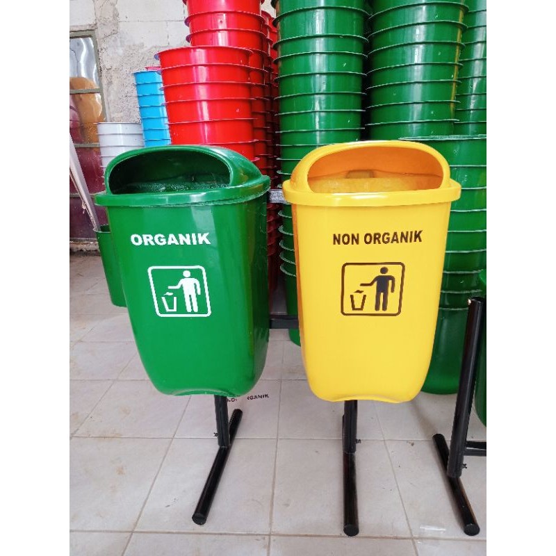 tempat sampah fiber 60 liter, tempat sampah outdoor 2in1, tempat sampah, tempat sampah organik