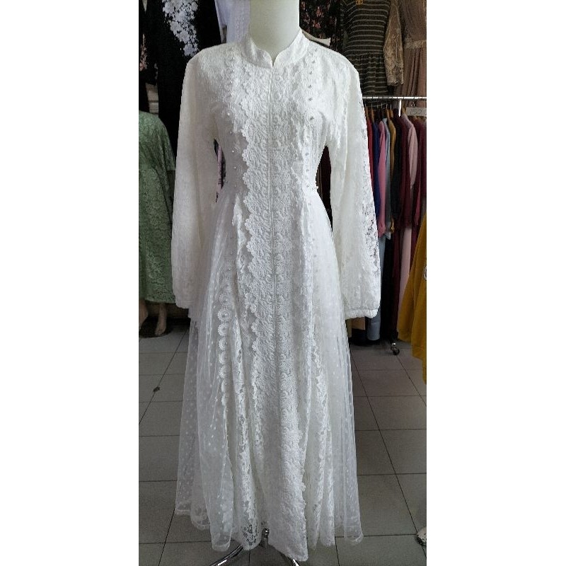 GAMIS PUTIH FULL BRUKAT +TILE PREMIUM MUTIARA