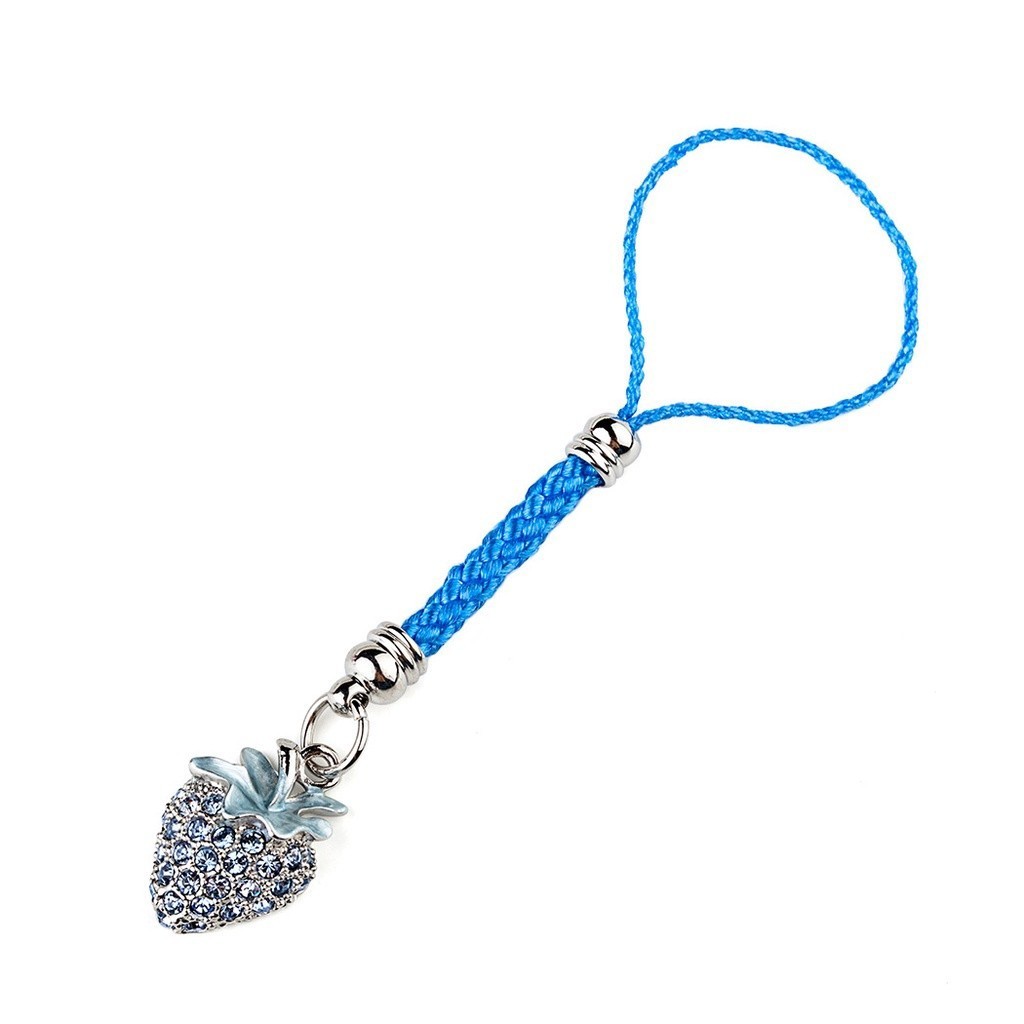 Gantungan Kristal Austria dengan Tali Biru Muda dan Liontin Strawberry – Aksesoris Perhiasan Elegan,