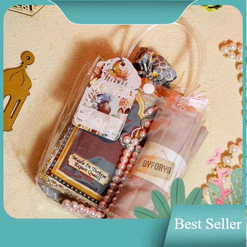 BYFORYA - HAMPERS HIJAB SAJADAH TASBIH SCRUNCHIE DENGAN TAS MIKA MEWAH / Bingkisan Elegan Keluarga k