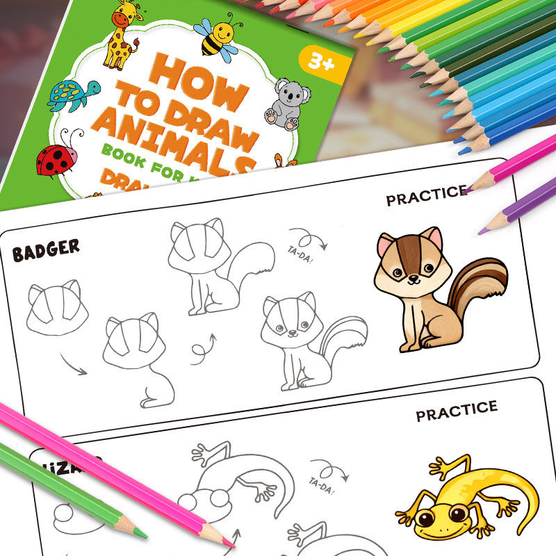 32 Page ildren's Book "How To Draw Animals" - A Progressive Drawing and Coloring Activity Book, A Fu
