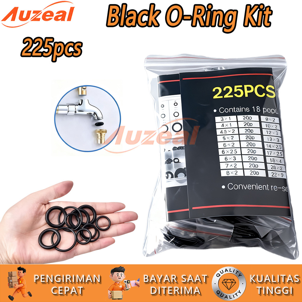 Auzeal O-ring Set - Oring Seal Kit 225pcs - Karet Ring Set - Seal Set Motor Mobil - Sealing Rings