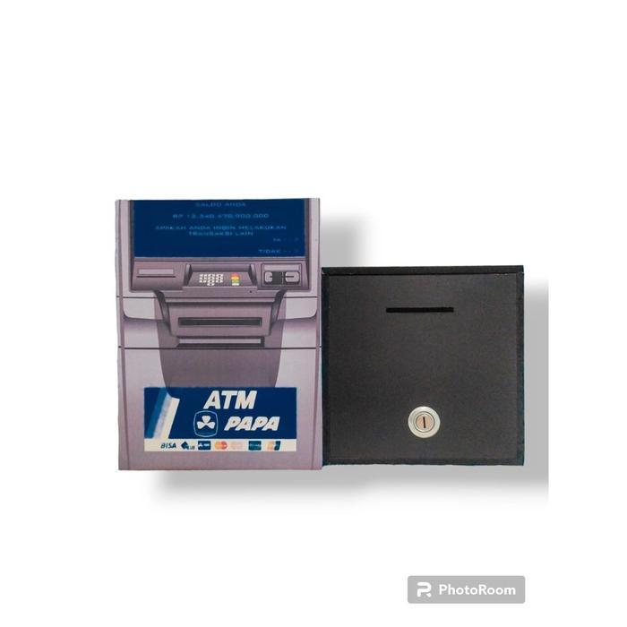 Brangkas Uang Motif Mesin ATM Celengan Kayu Unik Kunci Gembok ATM MINI ATM Miniatur - MOTIF PUTIH GA