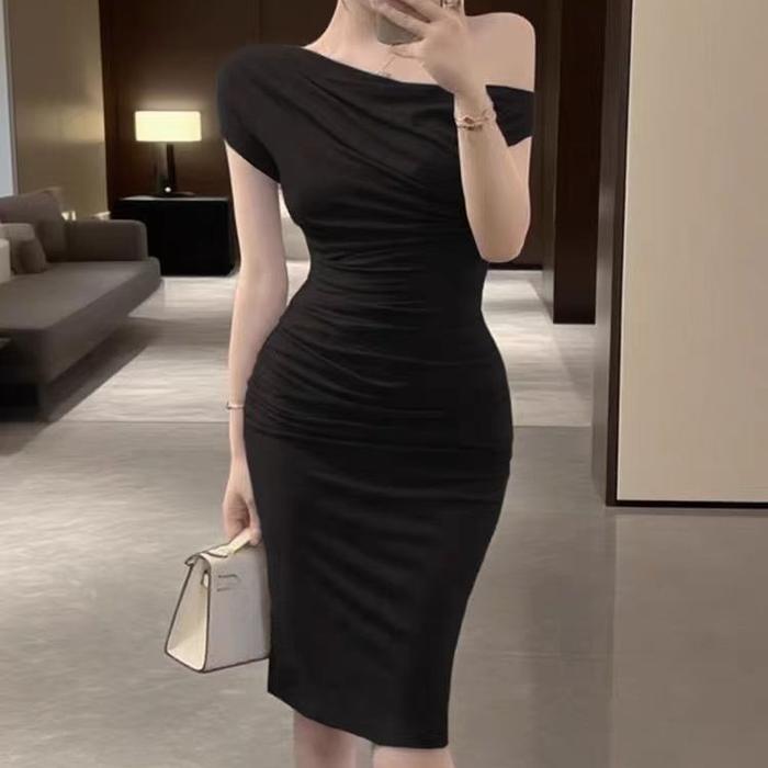 Sabrina Dress Wanita SlimFit BodySuit Casual Dress Bahan Rajut Knit Premium Quality - Hitam, M