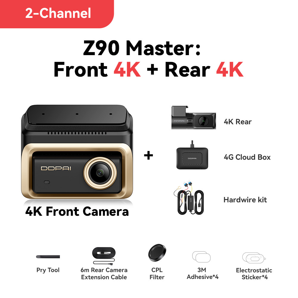 DDPAI 4K+4K New Z90 Master Dual 4K Front Rear Dual HDR for Sony Car Dash Cam ADAS Parking 5GHz WiFi 