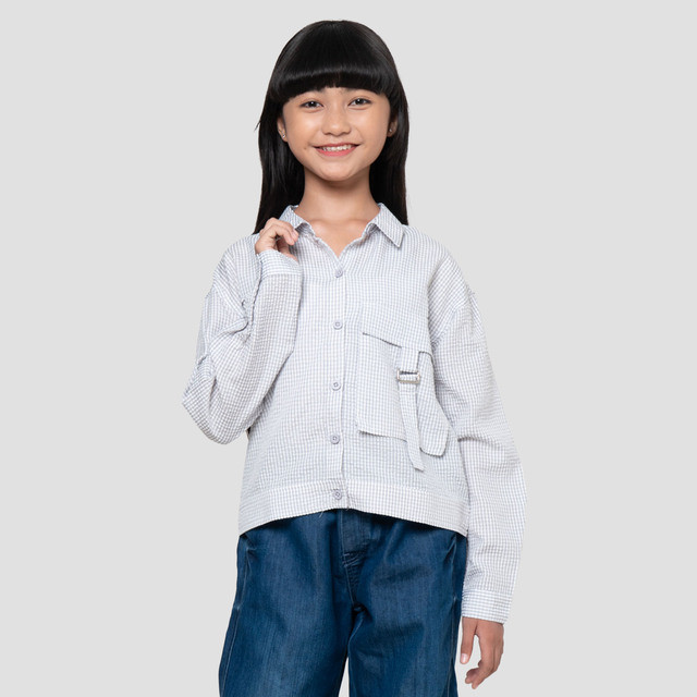 Nevada Crinkle Salur Kantong Kemeja Anak Perempuan 123080167
