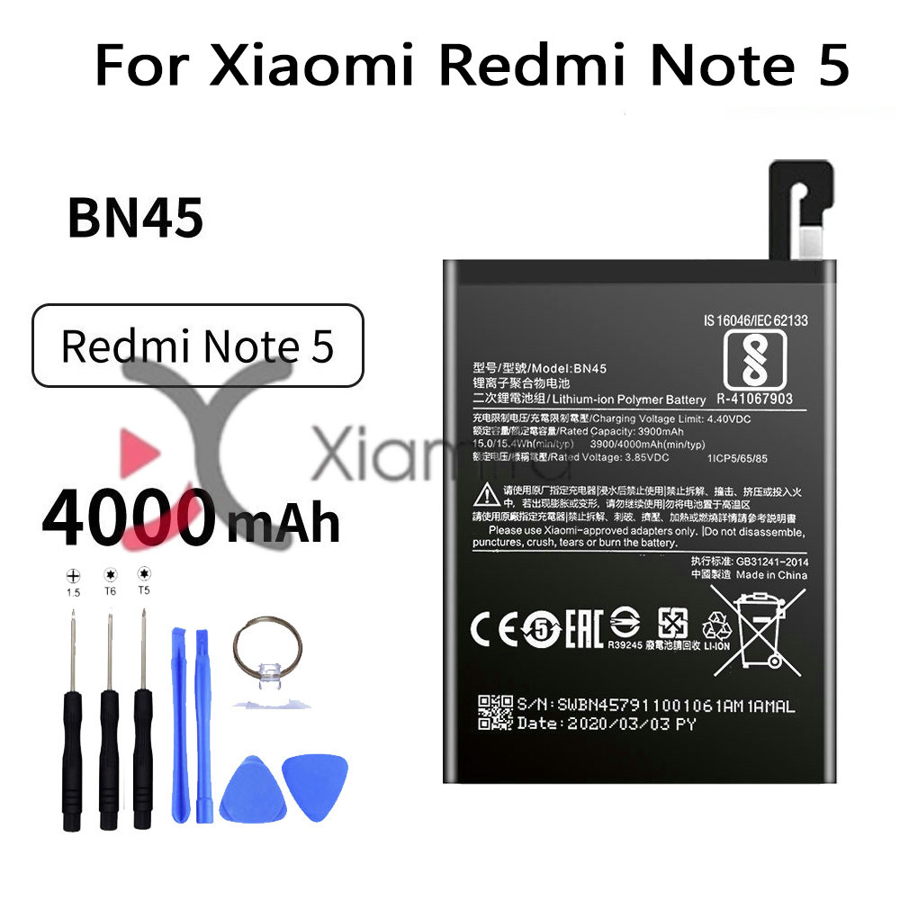 Baterai BN45 4000mAh untuk Xiaomi Redmi Note 5, Baterai Pengganti Ponsel BN45