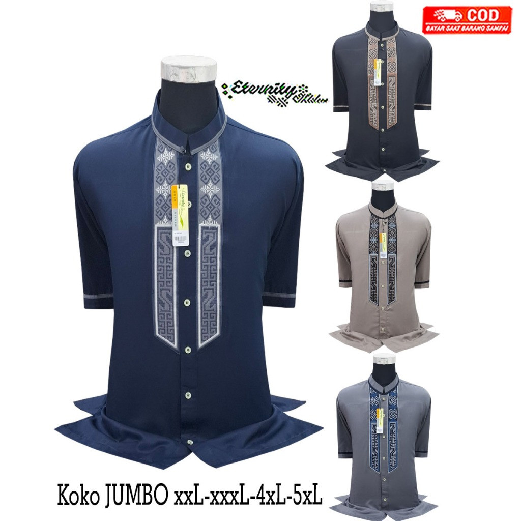 FICIEKUNZEX Baju Koko JUMBO xxL-xxxL-4xL -5xL Koko JUMBO Eternity Koko Bordir  Lengan Pendek Koko Ba