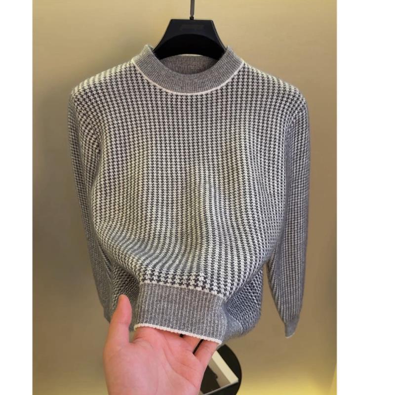 Sweater Chenille Lengan Panjang Setengah Turtleneck Wanita yang Trendy