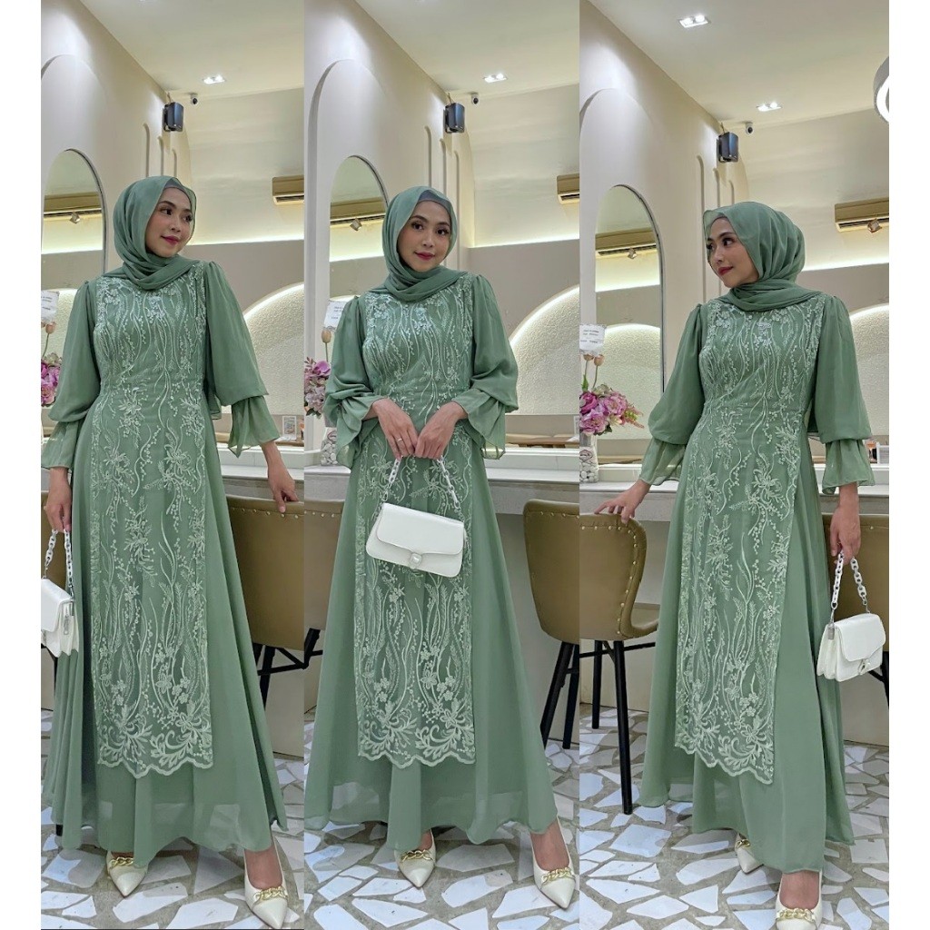 Jasmine Dress Brukat Ceruty Kondangan Baju Wisuda Lamaran Seragam bridesmaid Keluarga Gamis Pesta