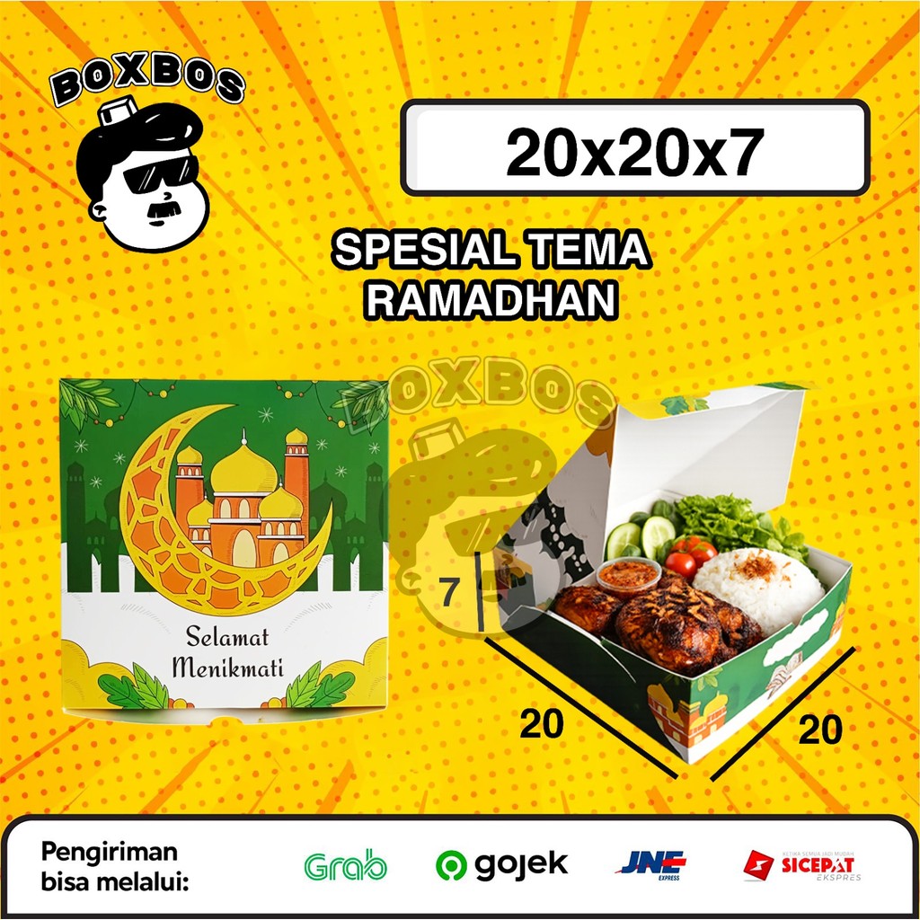 Box Boss - IVORY Rice Box Ramadhan 20x20x7 cm | Dus Makanan Tema Lebaran | dus nasi kotak besar | du