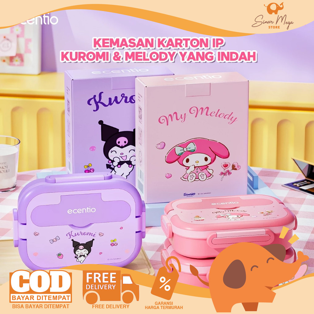 Kotak Makan Siang Stainless Steel Ecentio - 1L  Kuromi, Melody | Ecentio Lunch Box Stainless Steel