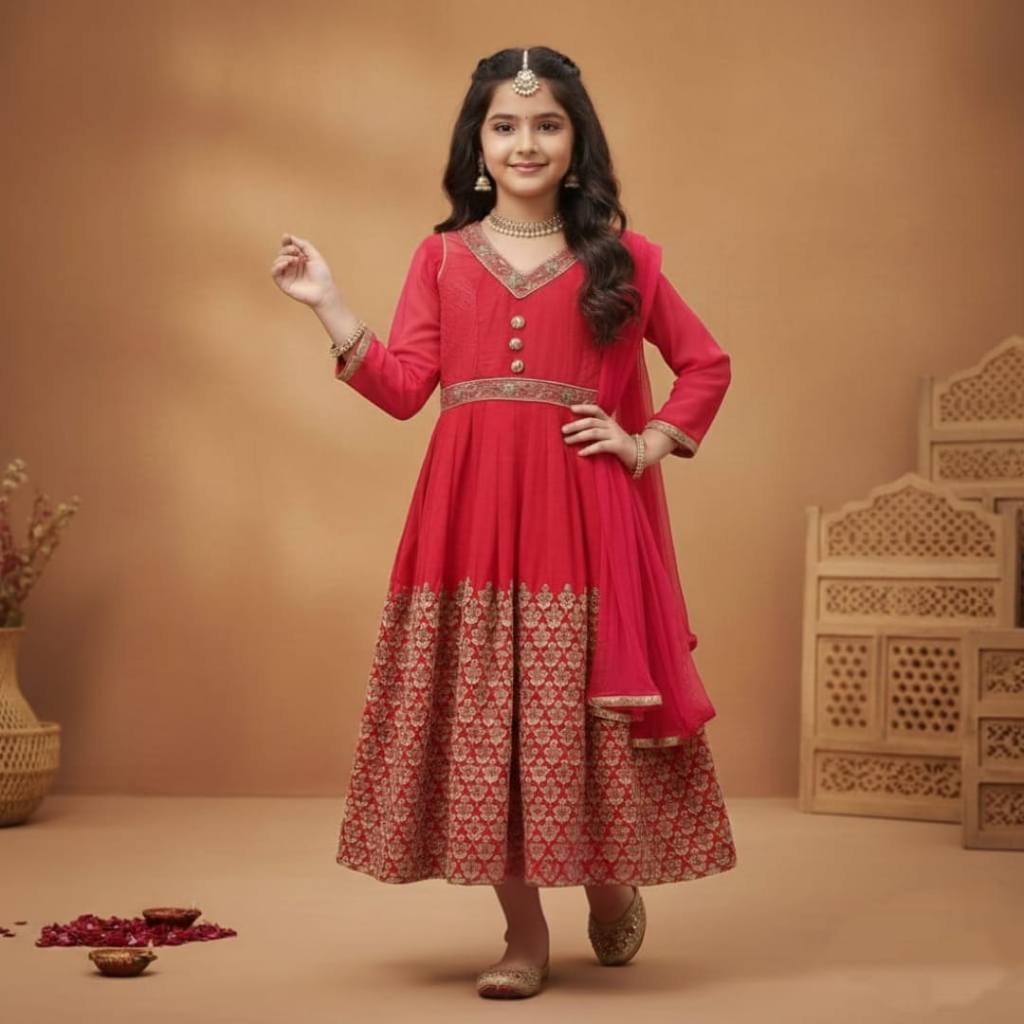 Baju India Anak Bahan Katun Di Lapisi Renda Gold Bagian Bawah